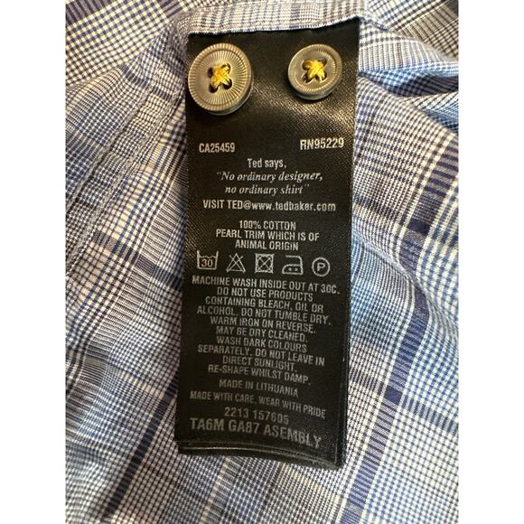 Ted Baker London Men’s Shirt Size 7 Blue Plaid Short Sleeve Button Up Casual - Picture 8 of 8